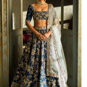 Lashkaraa Dark Blue Embroidered Lehenga – Size S– Brand New, Diwali Ready